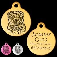 Shar Pei Engraved 31mm Large Round Pet Dog ID Tag